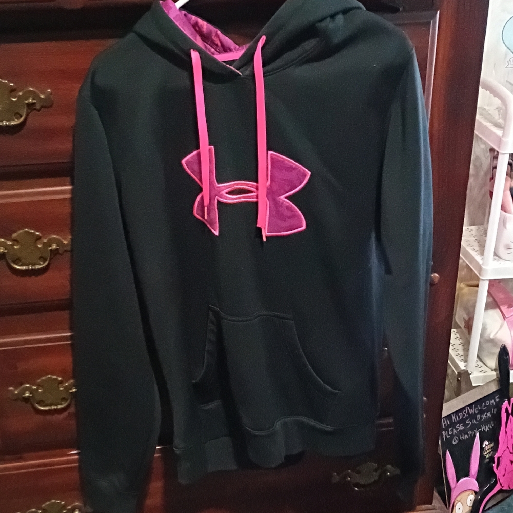 Under Armour Black Hoodie with Hot Pink Logo and Hood